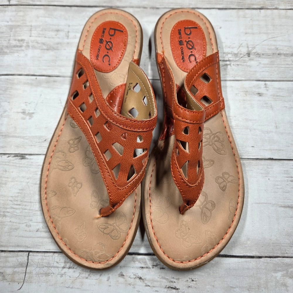 b.o.c. Born Concept Thong Sandals Womens 8M Orange Leather Geometric Cutout Flat